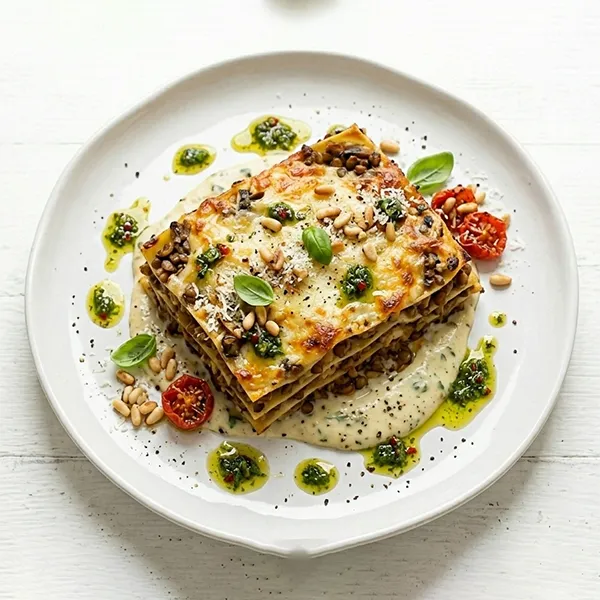 Cheesy Lentil Mushroom Lasagna With Creamy Basil Sauce